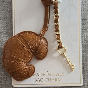 Leather Croissant Bag Charm with Gold Keychain